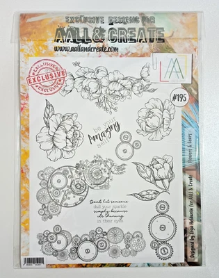 AALL and Create A4 Bogen Briefmarken #195 "Blumen & Zahnräder" von Olga Heldwein NEU - Bild 1 von 2