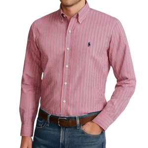 RALPH LAUREN Mens Dress Shirt Pink Blue White Pin Stripe Custom Fit 16.5 32/33 - Picture 1 of 12