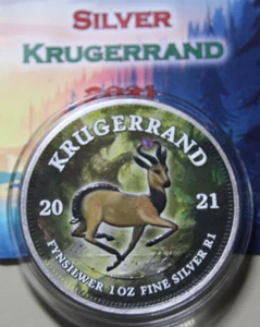 Süd Afrika 1 Rand "Krugerrand" 2021 Silber 1 oz #F7210 "Mystic Forest" Colored - Picture 1 of 10