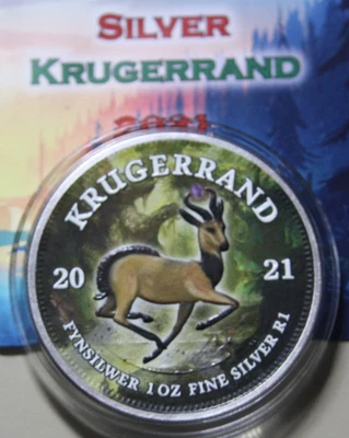 Süd Afrika 1 Rand "Krugerrand" 2021 Silber 1 oz  #F7210 "Mystic Forest" Colored - Bild 1 von 4