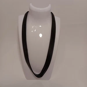 Womens Black Metal Choker Necklace Goth Flat Metal 24" Vintage - Picture 1 of 5