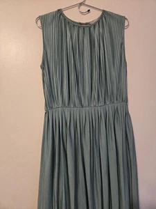 H&M Sage Green Pleated Dress Casual Party Wedding Sz M Sleeveless Grecian Style - Picture 1 of 8
