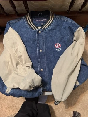 Chaqueta Bomber Universitaria Swingster STP Racing Team 2 Tonos Denim Forrada L De Colección Foto 1 de 4