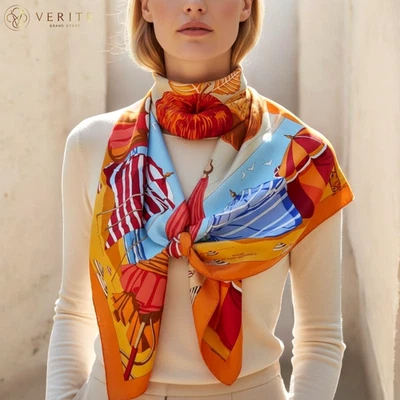 RARO VINTAGE HERMES bufanda de seda "Charmes des Plages Normandes II" Carre 90 - Imagen 1 de 4