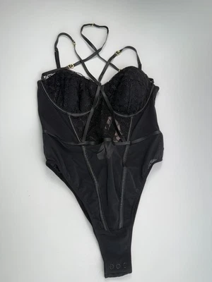 Body Victoria's Secret Acolchado Floral Encaje Peluche A Presión Negro Talla XL NUEVO CON ETIQUETAS Foto 1 de 4