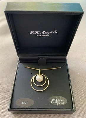 NUEVO CON ETIQUETAS R.H. MACY & CO 14kt Oro Plata Esterlina Círculo Collar Perla Caja JK85 Foto 1 de 4