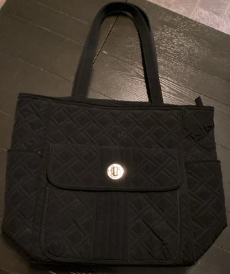 Vera Bradley Bolso de Mano Negro Microfibra Acolchado Tela Cartera 14" x 12" x 5.5" Foto 1 de 4