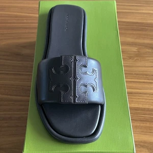 Tory Burch Damen Doppel Sport Slide Slip Kakao Leder 8  - Bild 1 von 4