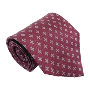Macy's Necktie Maroon Geometric Pattern Men's Silk Neck Tie Made in the USA - Picture 1 of 5