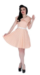 VOODOO VIXEN KRIS DRESS SIZE XL NWT PEACH AND WHITE POLKADOT - Picture 1 of 9