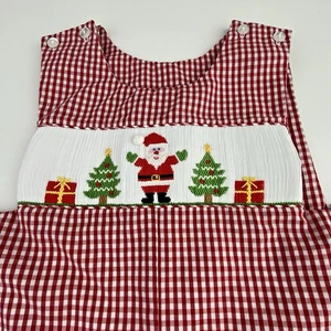 Claire & Charlie Hand Smocked Christmas Overall Longall Boys 18 Month Santa EUC - Picture 1 of 10