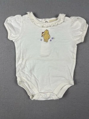 Vintage Embroidered Velvet Winnie The Pooh Floral Classic Pooh Baby One Piece NB - Image 1 of 4