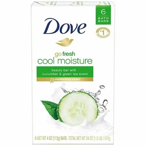 Dove Go Fresh Cool Moisture Beauty Bar with Cucumber & Green Tea 4 oz Pack of 6 - Picture 1 of 12