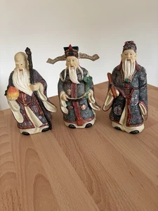 Vintage 3 X Carved Resin Chinese Wise Men Figurines Statues - Picture 1 of 8