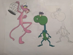 PINK PANTHER VINTAGE ORIGINAL PRODUCTION ANIMATED 2 CEL'S + 1 DRAWINGS 11" x 13" - Picture 1 of 1