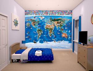 Walltastic - MAP OF THE WORLD - Wallpaper Mural - 12 Panels
