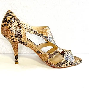 NINE WEST Strappy Heels Womens 8 Brown Reptile Print Y2K Sandals Shoes - Picture 1 of 11