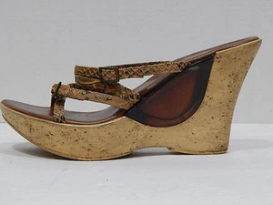 Aldo Shoes Women's Carved Wedges Platform Brown Leather Made In Italy SIZE 40 - Picture 1 of 8