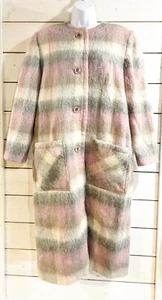 Vintage Cest Simone Pink Gray Plaid Mohair Coat Lined 60s Mod Size 12 Beautiful - Picture 1 of 6