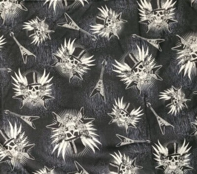 1-2/3 Yards + Headgear Fabri Quilt Cotton Fabric Black Skull Top Hat Guitar 9883 - Imagem 1 de 4