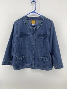 Ruby Rd Embellished Jean Jacket Womens Size 14 XL Blue Denim Fast Free Shipping - Picture 1 of 7