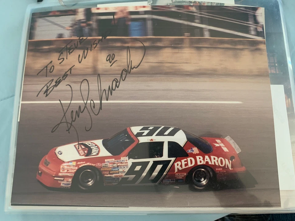 Ken Schrader personalized autographed 8 x 10 racing photo. Red Baron Ford  - Image 1 of 2