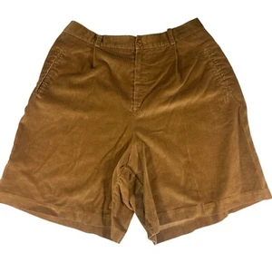 Vintage Corduroy Shorts Long Pleated High Waist Brown Granny Size 18 - Picture 1 of 7