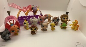 Littlest Pet Shop Large Lot Vintage 14 Pets Accessories Dog Lion Bird Monkey Pig