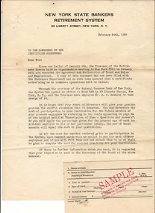 NEW YORK STATE BANKERS RETIREMENT SYSTEM LETTER OF fEBRUARY 1938 - Picture 1 of 1