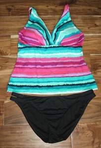 Traje de baño Island Escape 12/Lg D taza rosa verde sin alambre cuello en V nuevo con etiquetas - Imagen 1 de 3