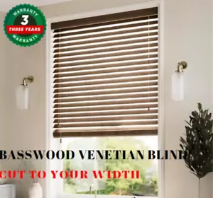New 50mm Basswood Timber Venetian Blinds 210cm wide x 210cm drop- Walnut Colour - Picture 1 of 7