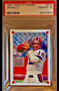 PSA 10 RC Jim Kelly 1987 Topps NFL Aufkleber selten italienisch Rookie Promo POP 45 WOW - Bild 1 von 3