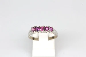 Anillo 14 Quilates Oro Blanco 5 Rubíes Joya Regalo para Dama - Imagen 1 de 9
