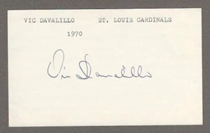 Vic Davalillo 1970-Vtg ink-Signed 3x5 Index Card Gorgeous! Cleveland, St Louis - Picture 1 of 2