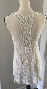 Charming Charlie Tank  Top Sheer Off White Crochet Lace back  Size Small - Picture 1 of 5