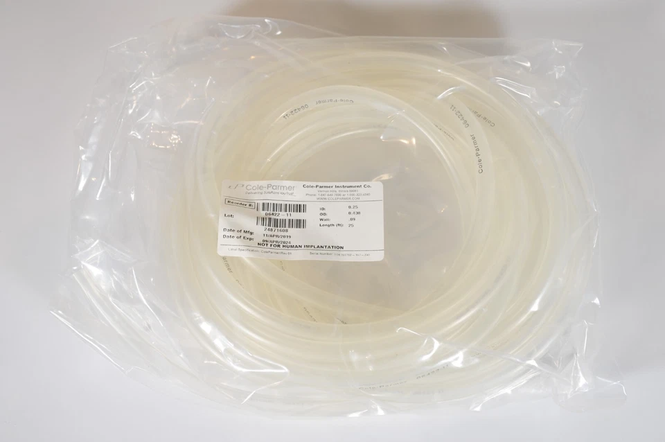 Cole Parmer 25 ft long packages of tubing ID .25 inch OD .438 inch