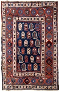 Handmade antique Caucasian Kazak rug 4.1' x 6.3' ( 125cm x 192cm ) 1870s - 1B665 - Picture 1 of 5