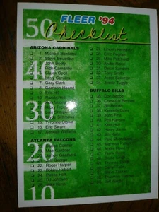 1994 Fleer Checklist FOOTBALL # 475 - Foto 1 di 2