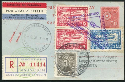 Zeppelin 1933 LZ 127 Sieger 231 Paraguay Correo 6to Sudamérica Flt en postal Foto 1 de 2