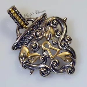 🦋 Barbara Bixby Couture Vine & Leaf Lock Enhancer Sterling Silver 18K Pendant - Picture 1 of 4