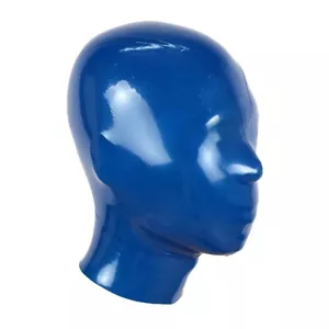 Blue Latex Hood Rubber Mask with Back Zipper for Play Suffocating Fetish BDSM - Picture 1 of 3