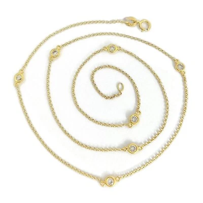 Collar estación bisel diamante italiano oro amarillo 14K, 18 pulgadas, 0,42 CTW Foto 1 de 4
