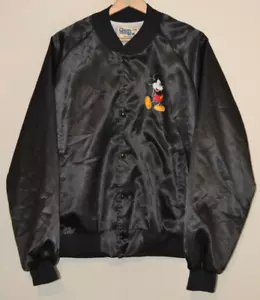 Vtg 90s Mickey Mouse Chalk Line Satin Jacket Disney Black Made In USA Size Large - Picture 1 of 7