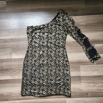 Vestido Central De Colección Glam Fiesta Patrón Geométrico Un Hombro Bodycon Body Talla L Foto 1 de 4