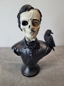 Edgar Allan Poe 10" Bust Statue Resin Decor Half Skull Face Halloween Ashland - Picture 1 of 3