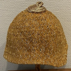Antiguo sombrero de aleta Neiman Marcus años 20 - tejido con hilo metálico dorado - talla L - Imagen 1 de 14