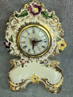 10 1/2 Inch Porcelain Handpainted Mantle Clock Gilbert Movement  - Image 1 of 4