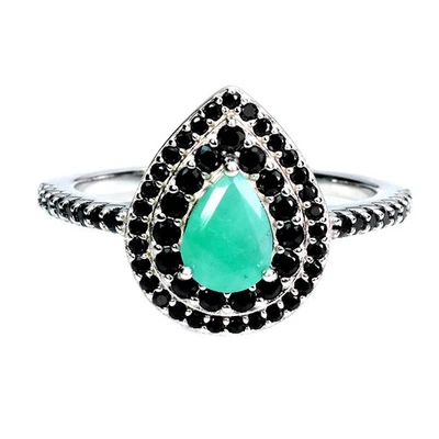 Anillo de plata de ley 925 pera esmeralda 7x5 mm espinela piedras preciosas joyería tamaño 8 Foto 1 de 4
