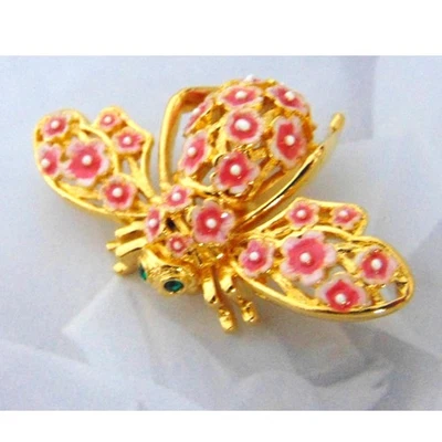 Broche de abeja Joan Rivers flor de cerezo rosa esmalte flor pavé cristal Foto 1 de 4