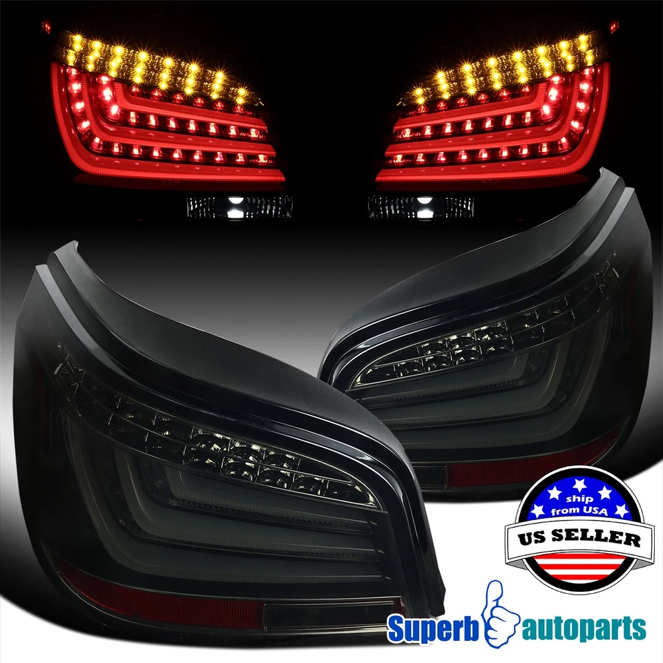 Fits 2004-2007 BMW E60 5-Series LED Bar Glossy Black Housing Smoke Tail Lights - Imagem 1 de 4